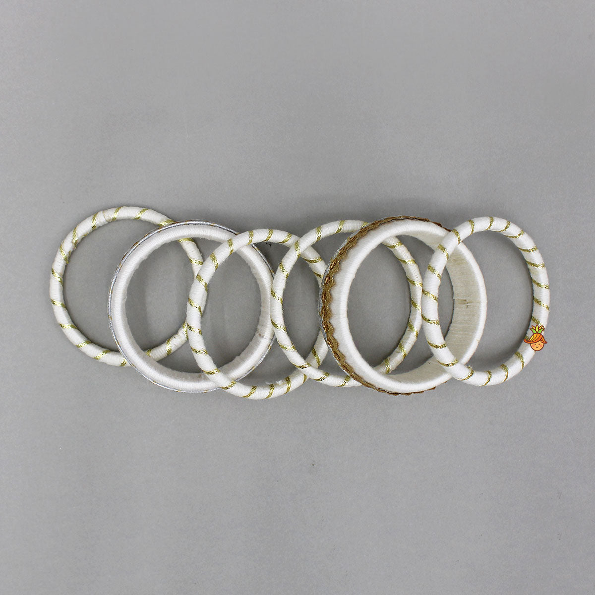 Gota Lace-Embellished Off White Thread Bangles