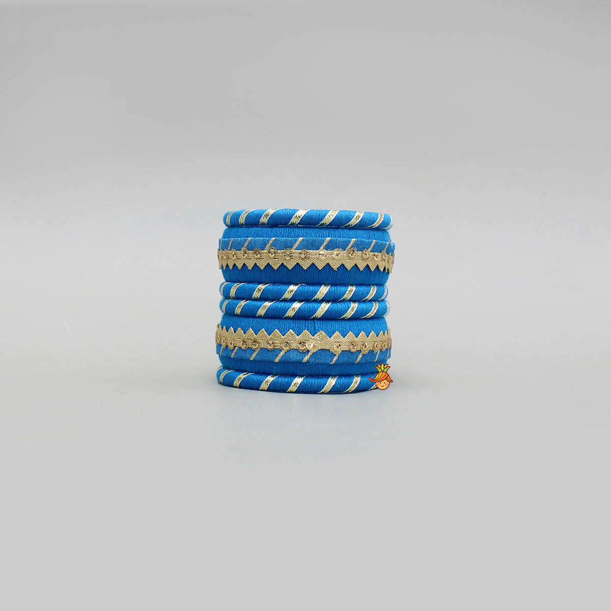 Gota Lace-Embellished Blue Thread Bangles