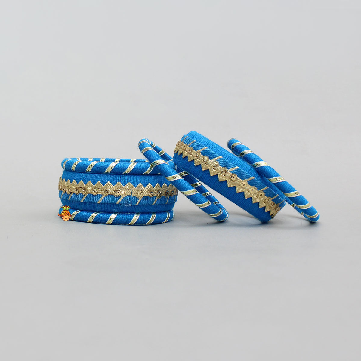 Gota Lace-Embellished Blue Thread Bangles