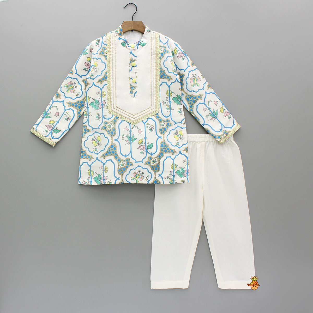 Multicolour Floral Printed Cotton Silk Kurta With Pyjama