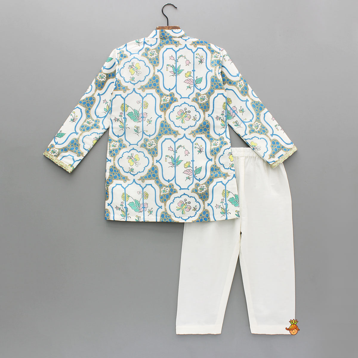 Multicolour Floral Printed Cotton Silk Kurta With Pyjama