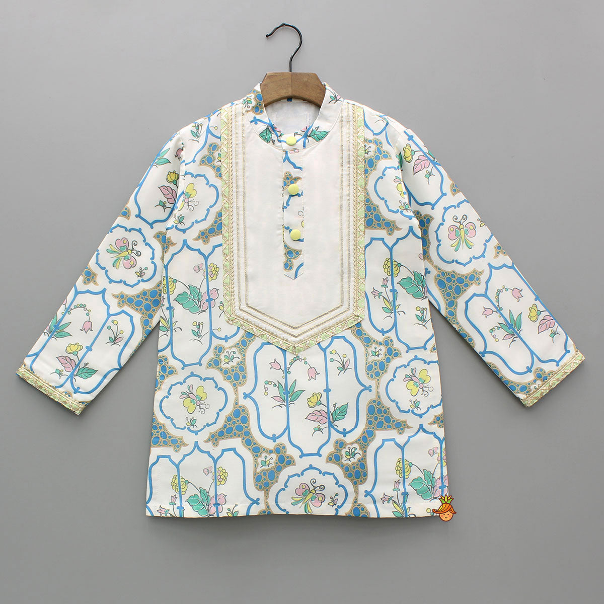 Multicolour Floral Printed Cotton Silk Kurta With Pyjama