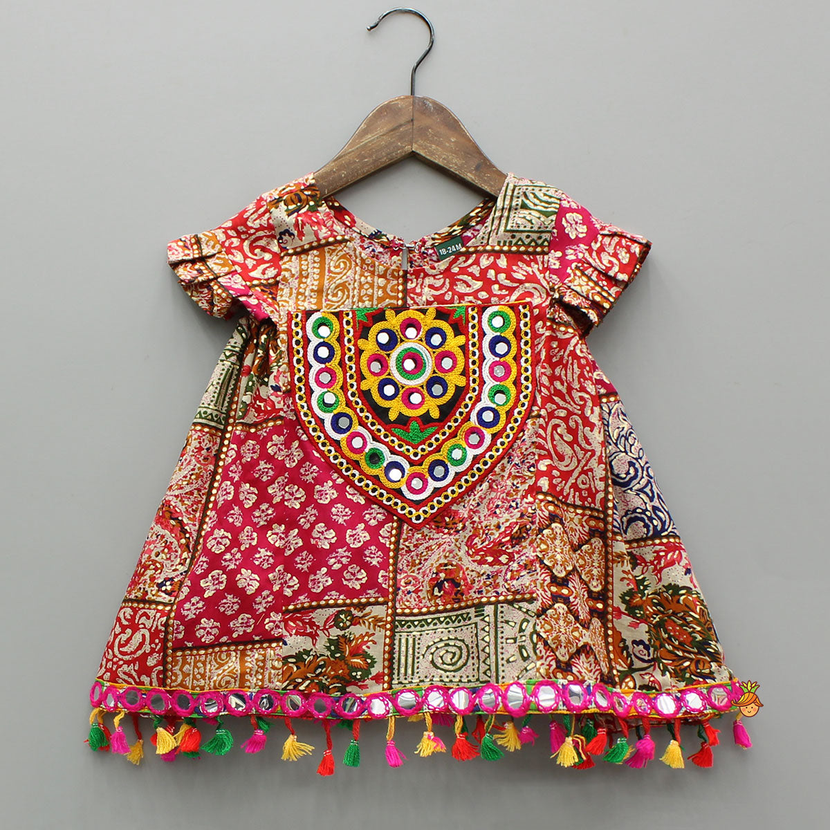 Patchwork Printed Top And Dhoti With Cap