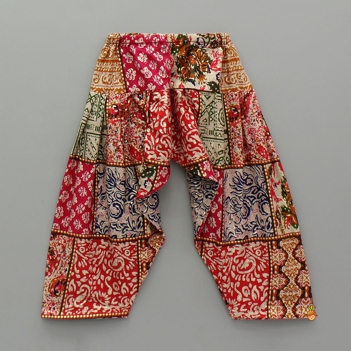 Patchwork Printed Top And Dhoti With Cap
