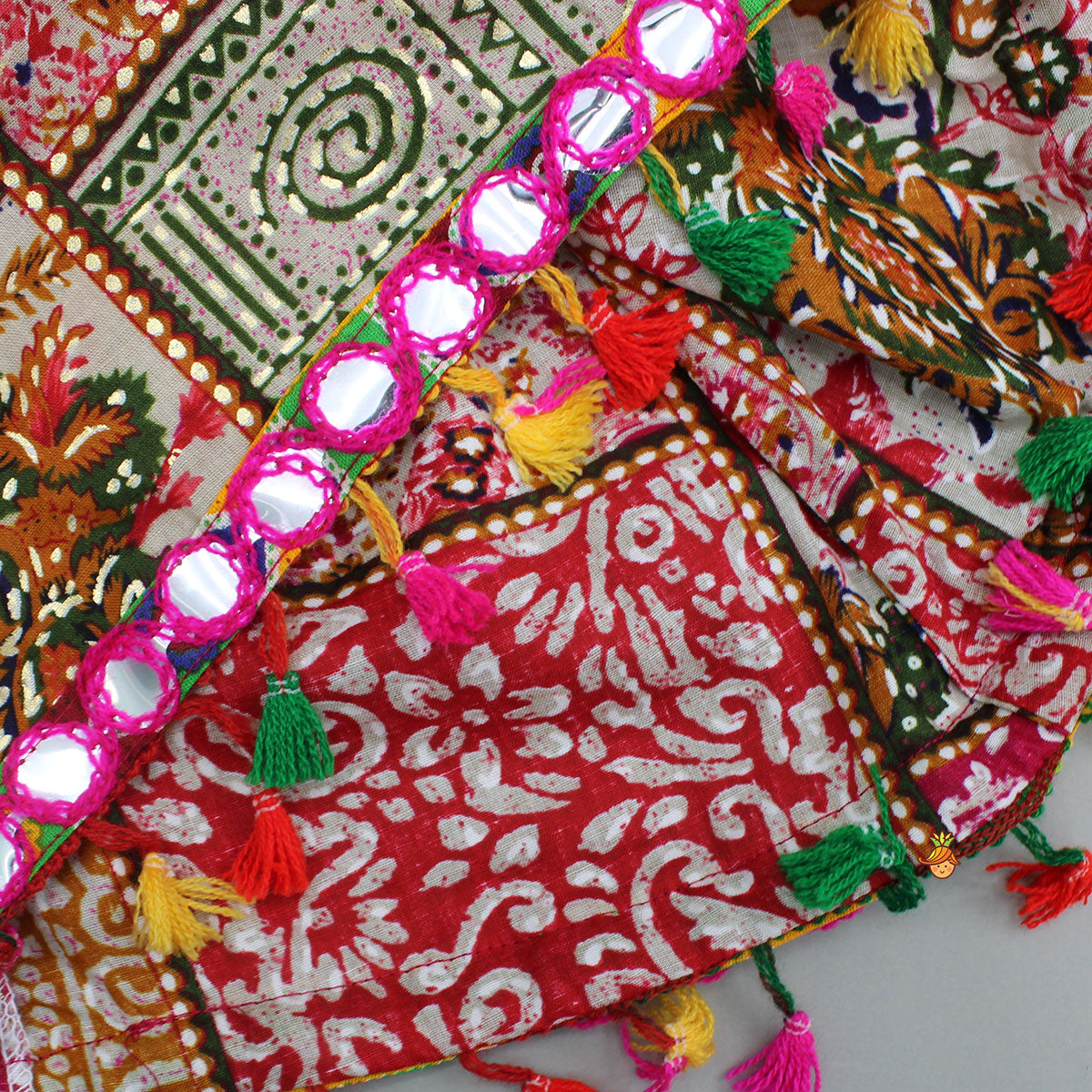 Patchwork Printed Top And Dhoti With Cap