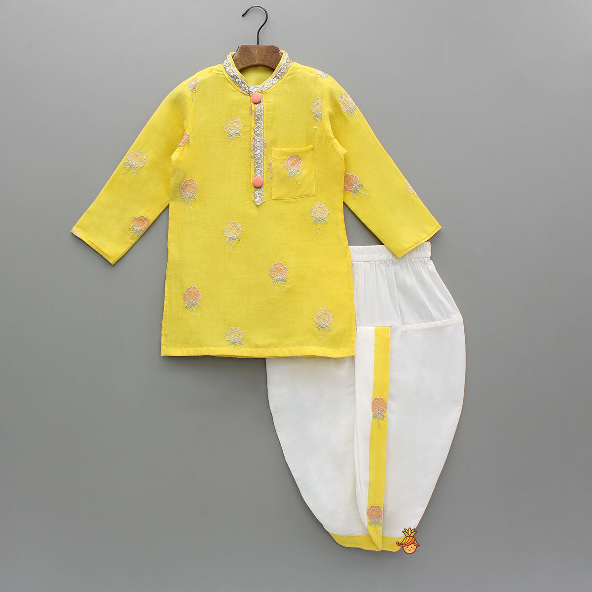 Yellow Embroidered Kurta With Dhoti