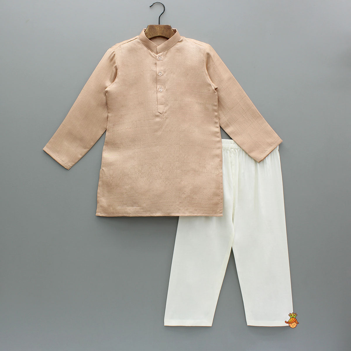 Peach Silk Kurta With Floral Embroidered Jacket And Pyjama