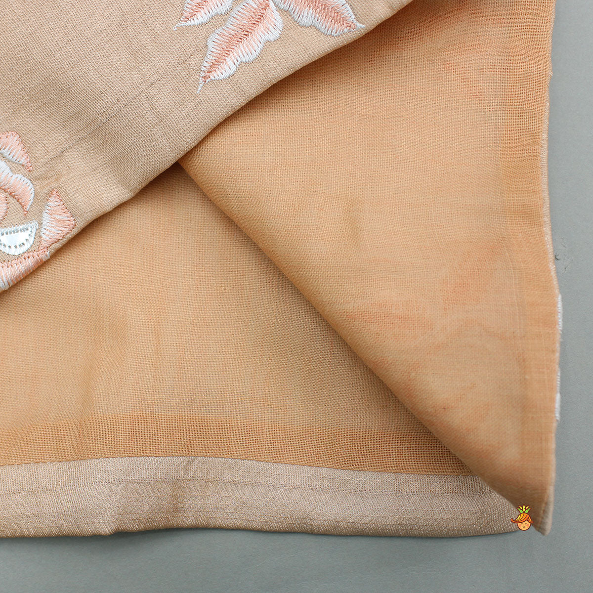 Peach Silk Kurta With Floral Embroidered Jacket And Pyjama