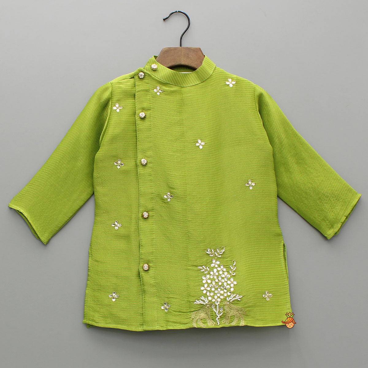 Green Stylish Floral Lace Embroidered Kurta With Dhoti
