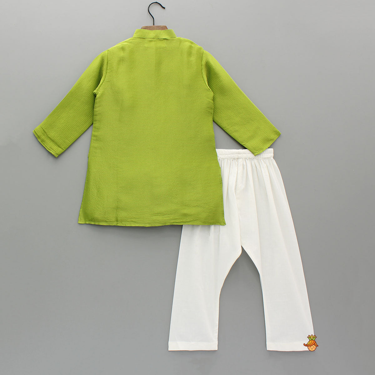 Green Motif Embroidered Ethnic Kurta With Churidar