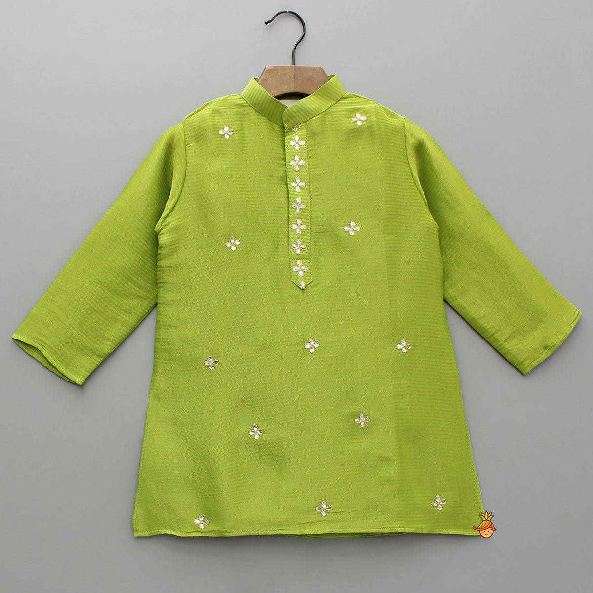 Green Motif Embroidered Ethnic Kurta With Churidar