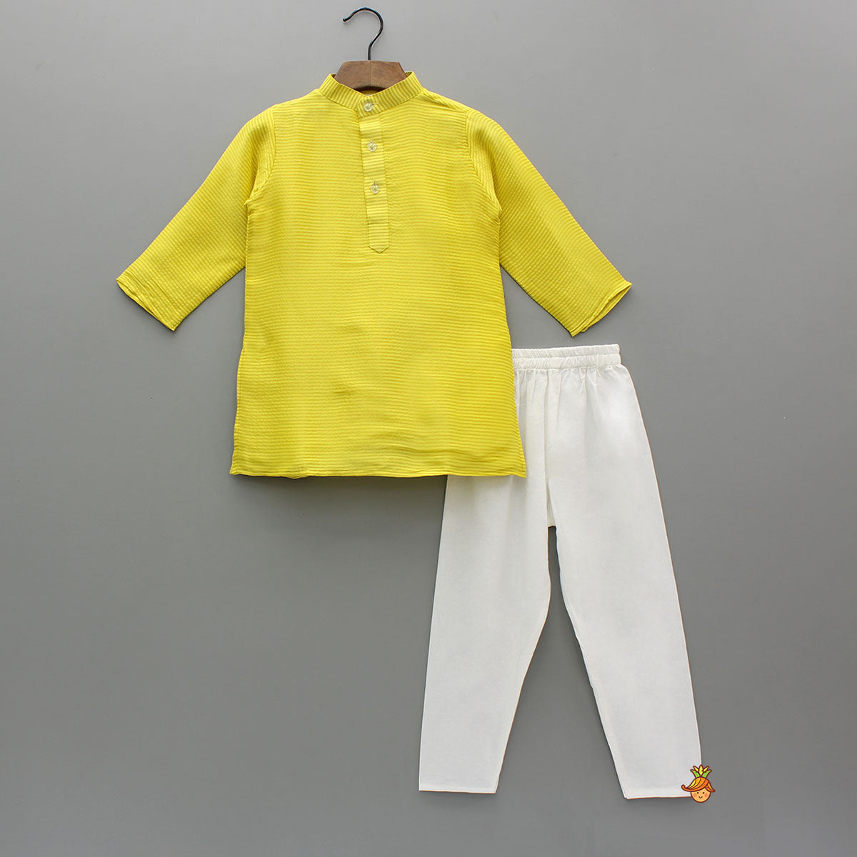 Yellow Gota Work Kurta With Churidar And Jacket