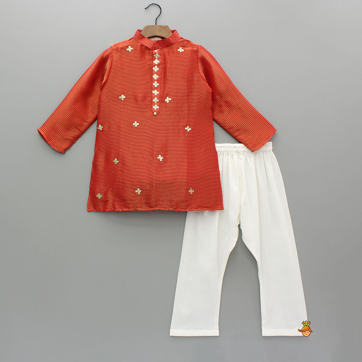 Red Gota Work Kurta With Churidar