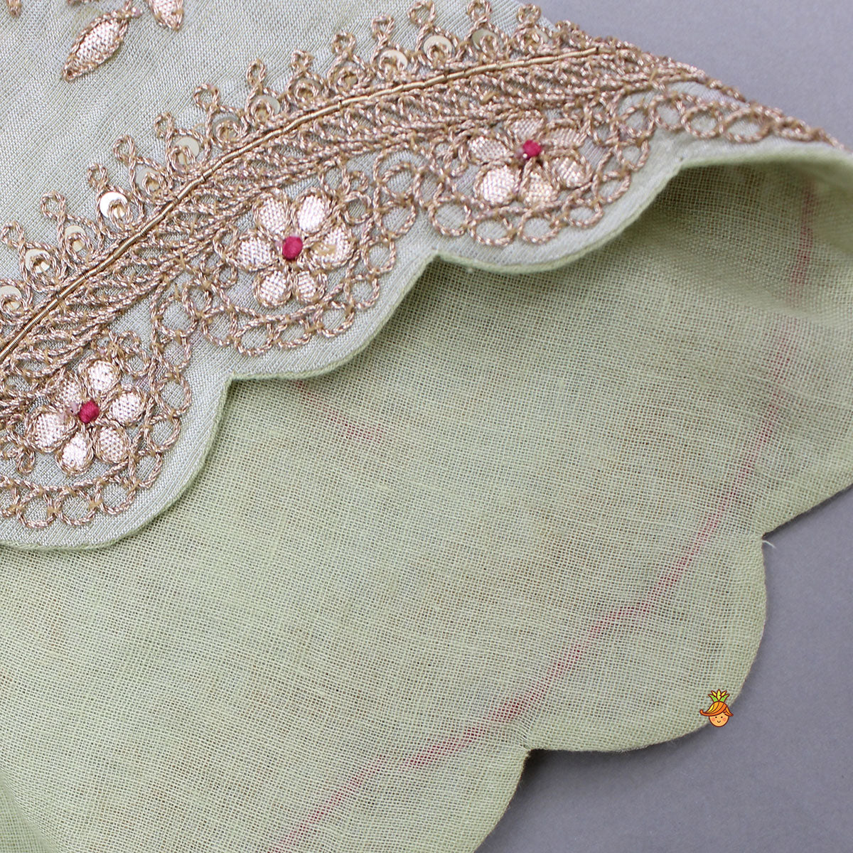 Shimmery Green Embroidered Scallop Detailed Top With Shimmery Flared Palazzo