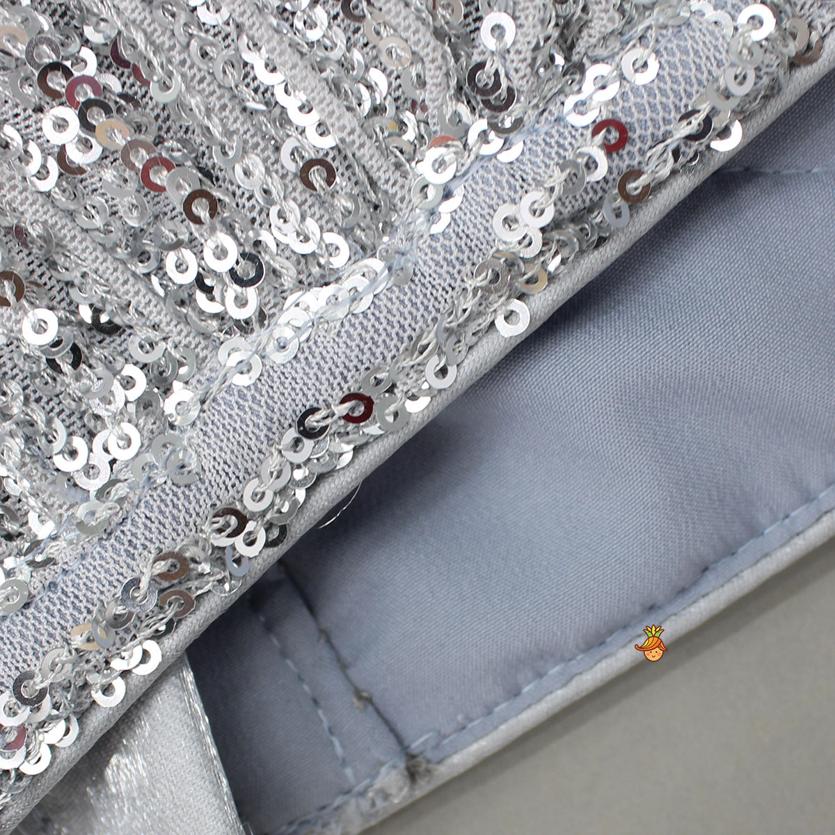 Grey Sequins Strappy Stiff Belt Top With Flower Adorned Lehenga