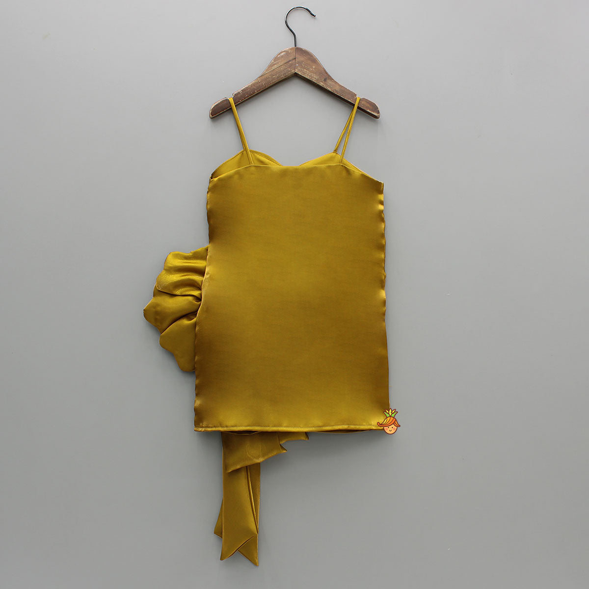 Mustard Glass Silk Flower Enhanced Sheen Strappy Dress