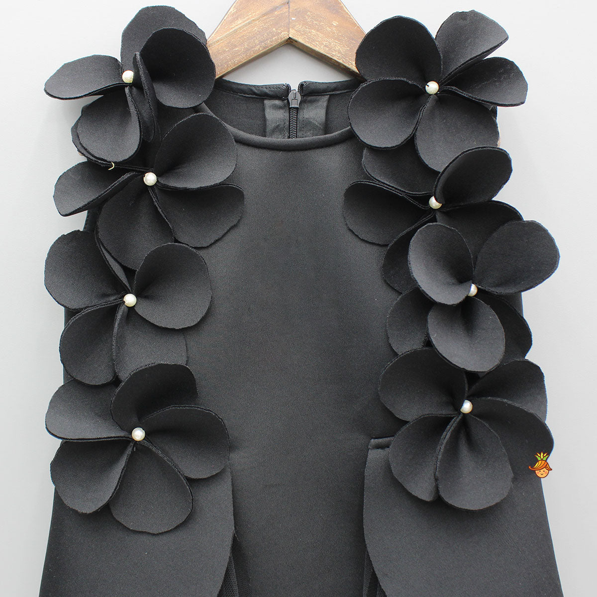 Black Flowers Adorned Net Panel Dress