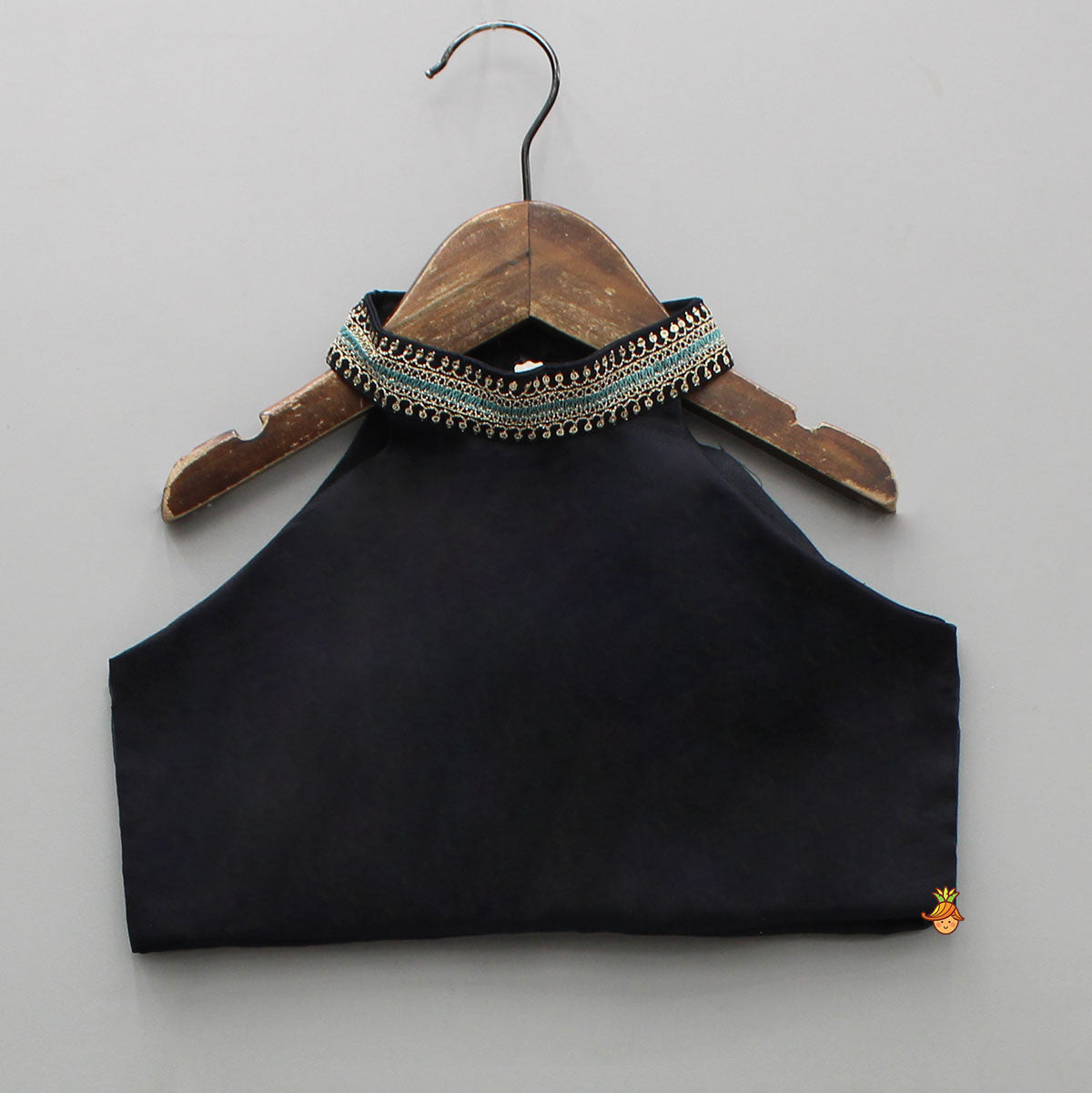 Black Halter Neck Top With Embroidered Jacket And Palazzo