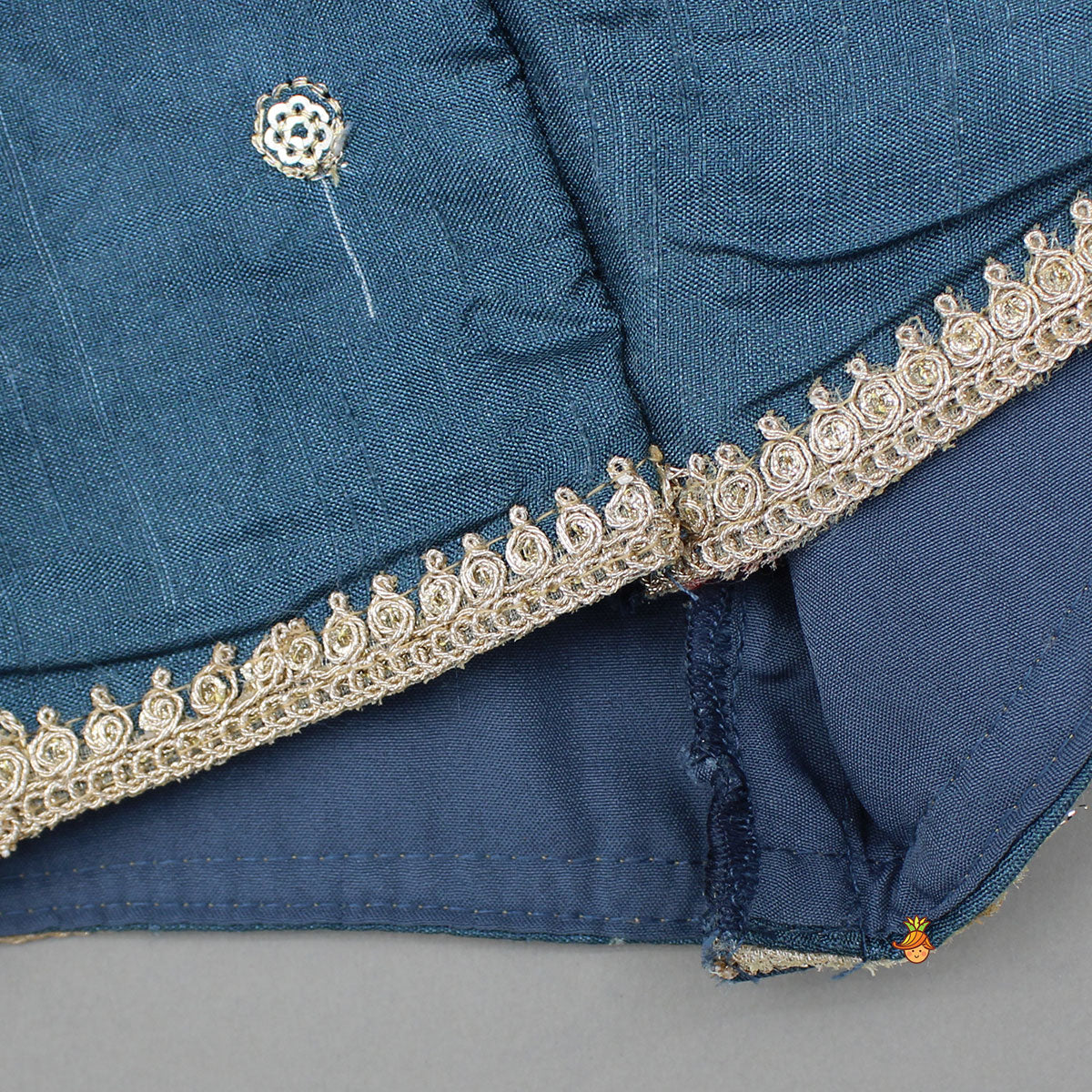 Blue Pin Tuck Top And Ethnic Printed Lehenga With Green Dupatta