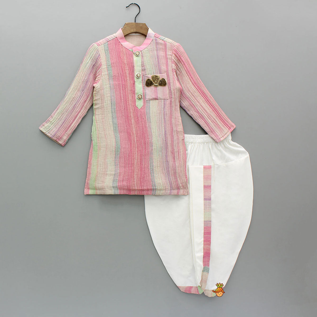 Multicolour Crush Tissue Kurta With Dhoti