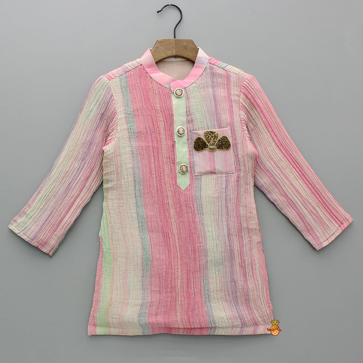 Multicolour Crush Tissue Kurta With Dhoti