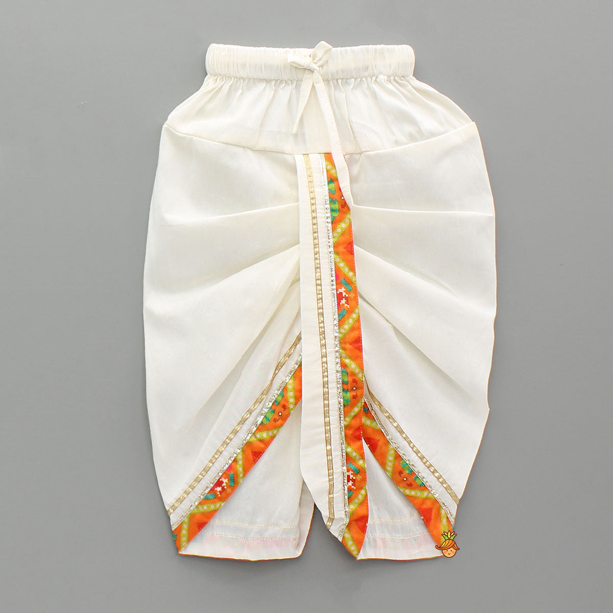 Patola Printed Angarkha Orange Top And Dhoti With Mukut