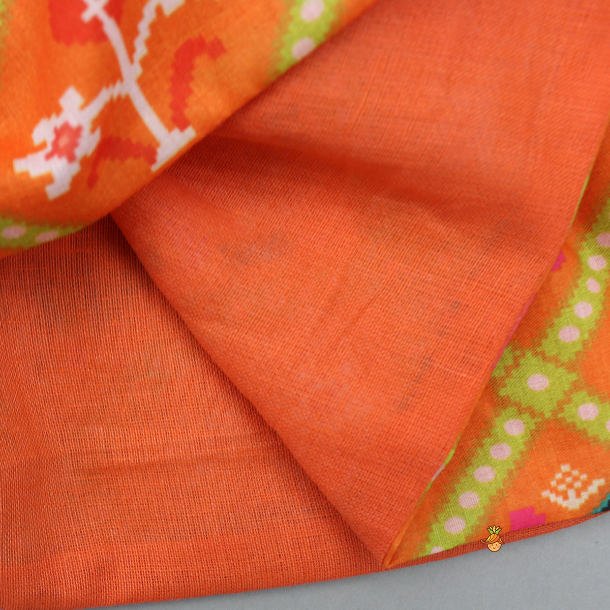 Patola Printed Angarkha Orange Top And Dhoti With Mukut