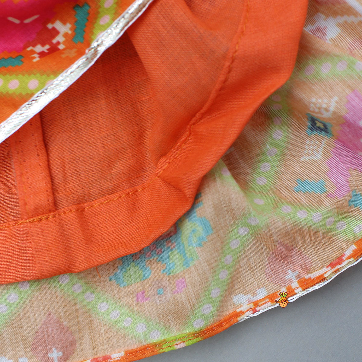 Orange Printed Tie-Up Dress With Floral Mor Pankh Hair Clip