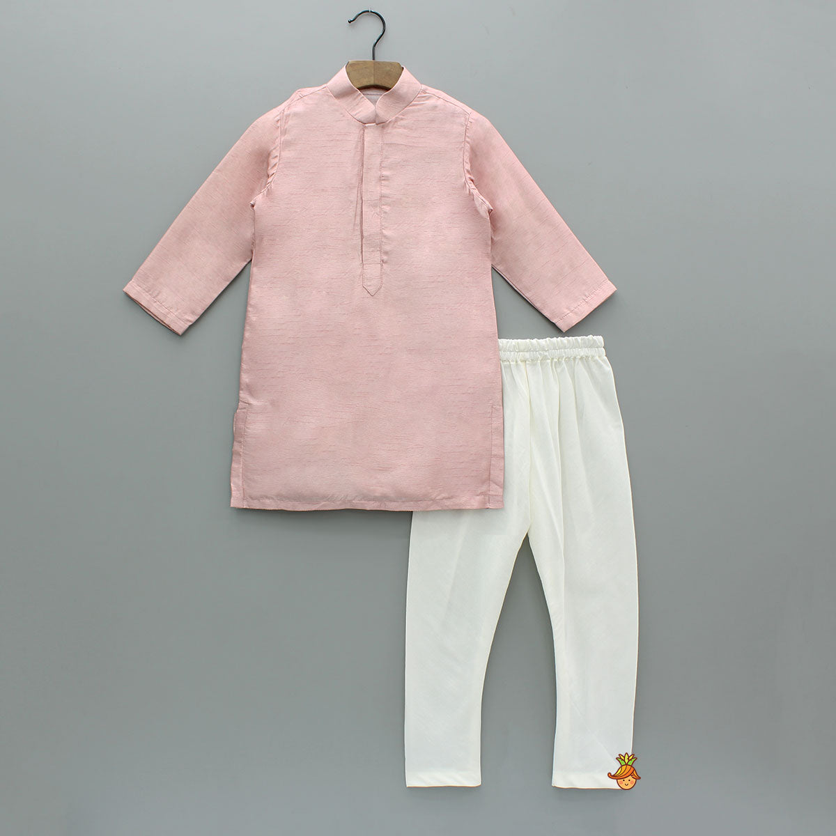 Pink Silk Kurta With Shimmery Pink Front Open Embroidered Jacket And Churidar