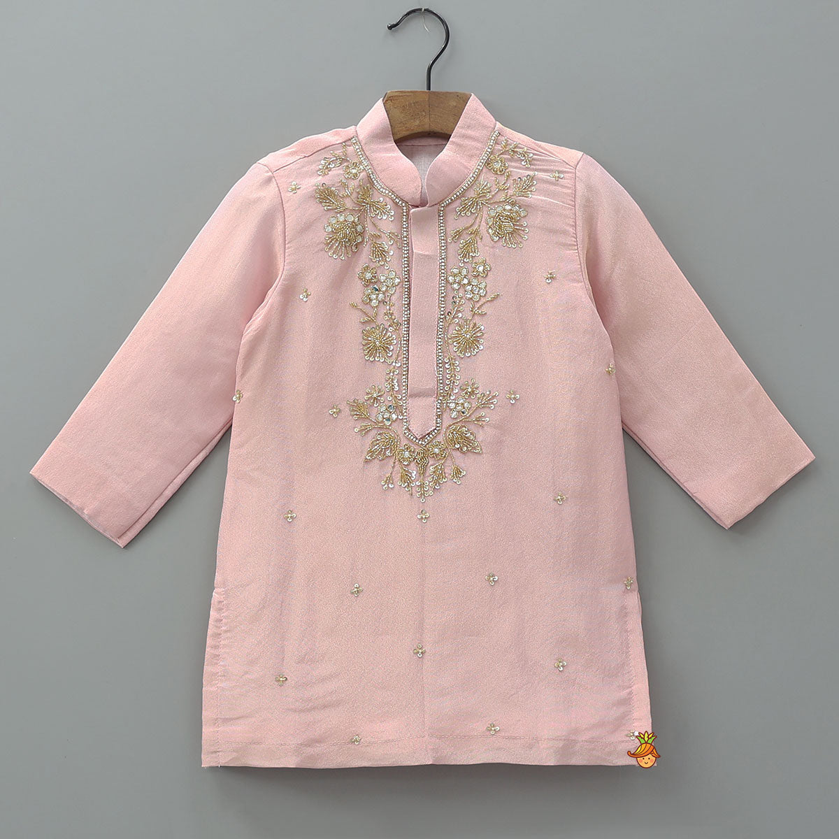 Shimmery Faux Mirror Embroidered Silk Kurta With Churidar