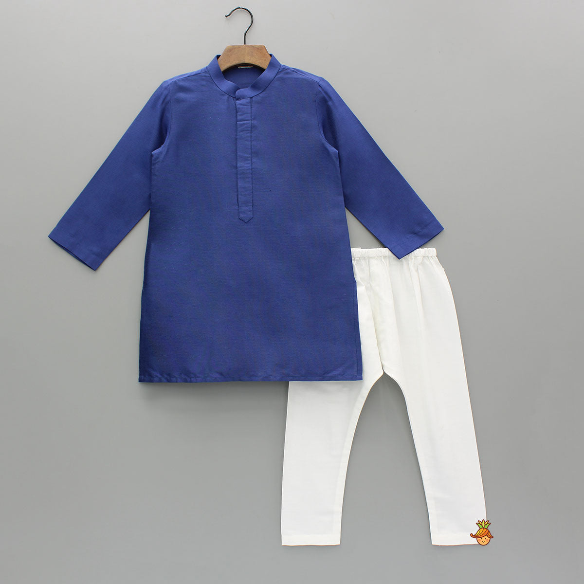 Blue Cotton Silk Kurta With Faux Mirror Embroidered Jacket And Pyjama