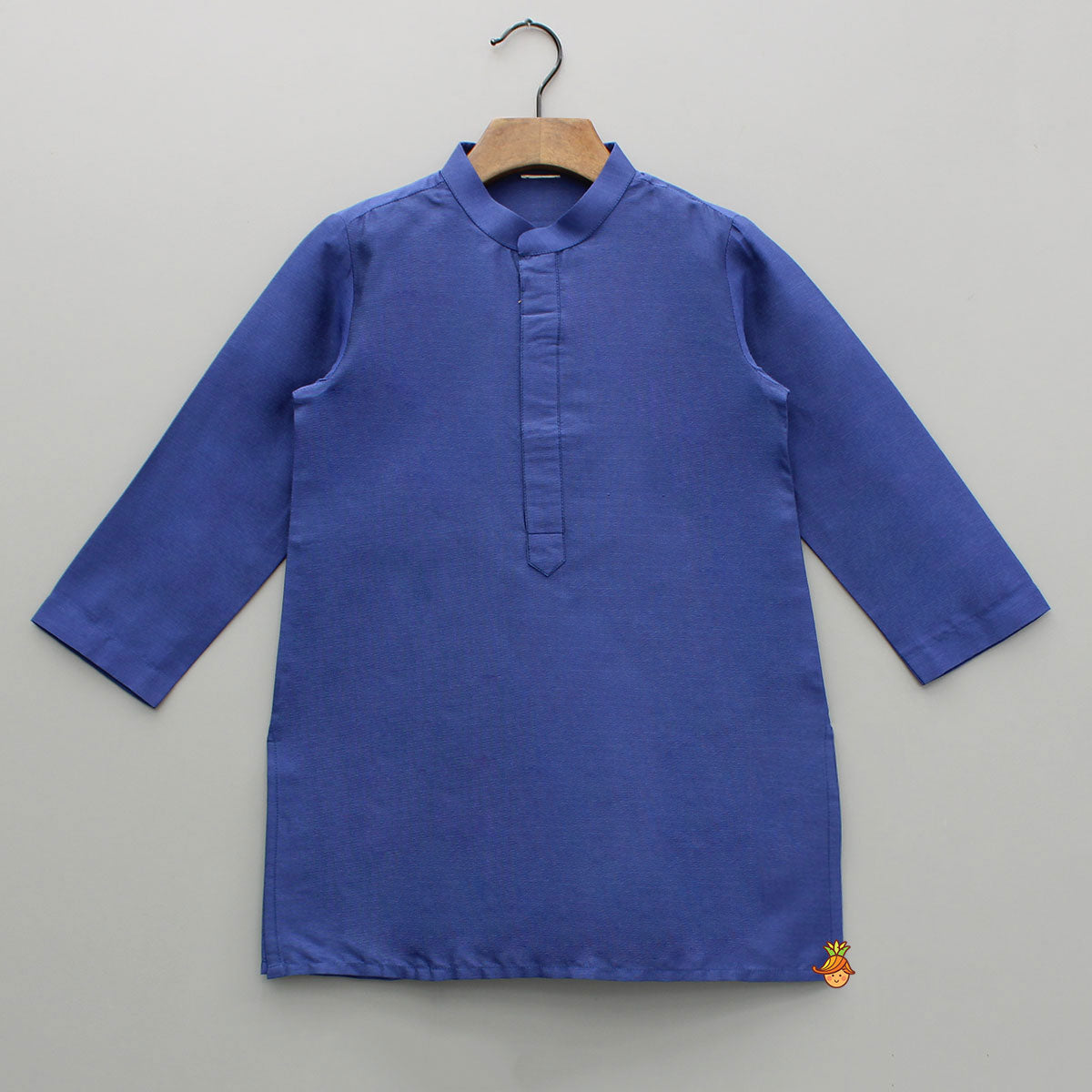 Blue Cotton Silk Kurta With Faux Mirror Embroidered Jacket And Pyjama