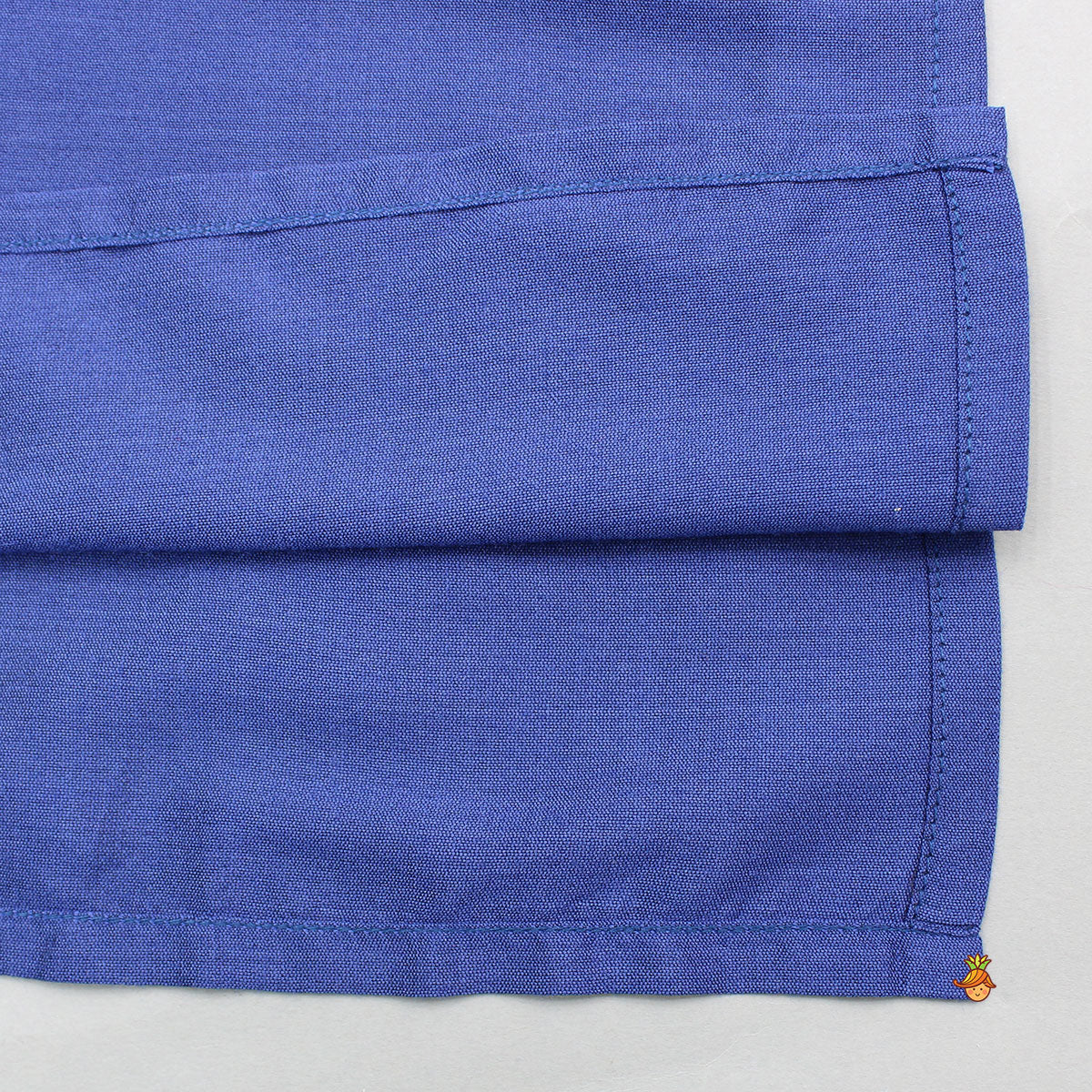 Blue Cotton Silk Kurta With Faux Mirror Embroidered Jacket And Pyjama