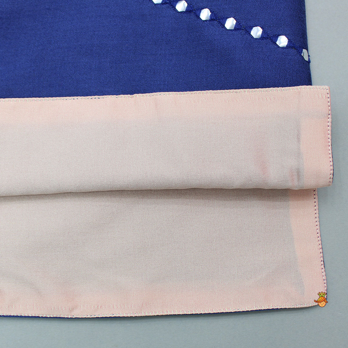 Blue Cotton Silk Kurta With Faux Mirror Embroidered Jacket And Pyjama