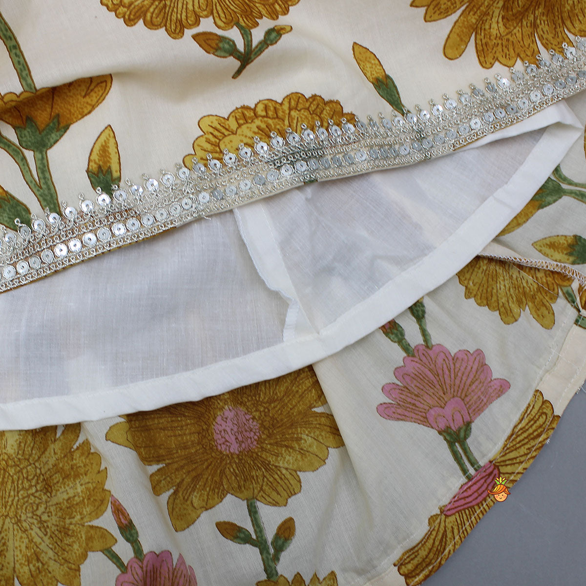 Floral Printed Sleeveless Ruffled Top With Matching Lehenga