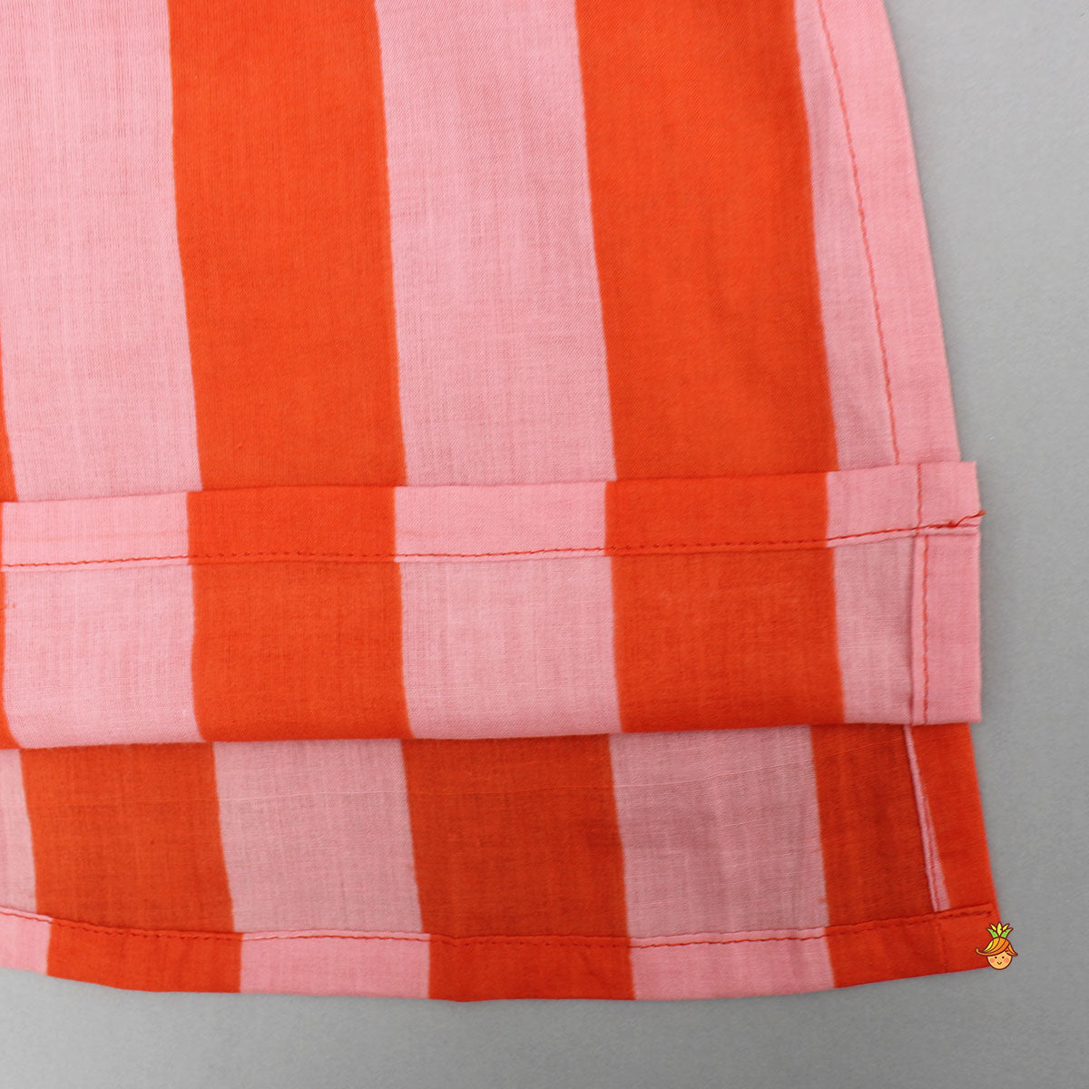 Pink And Orange Striped Kurta With Matching Jacket And Off White Pyjama