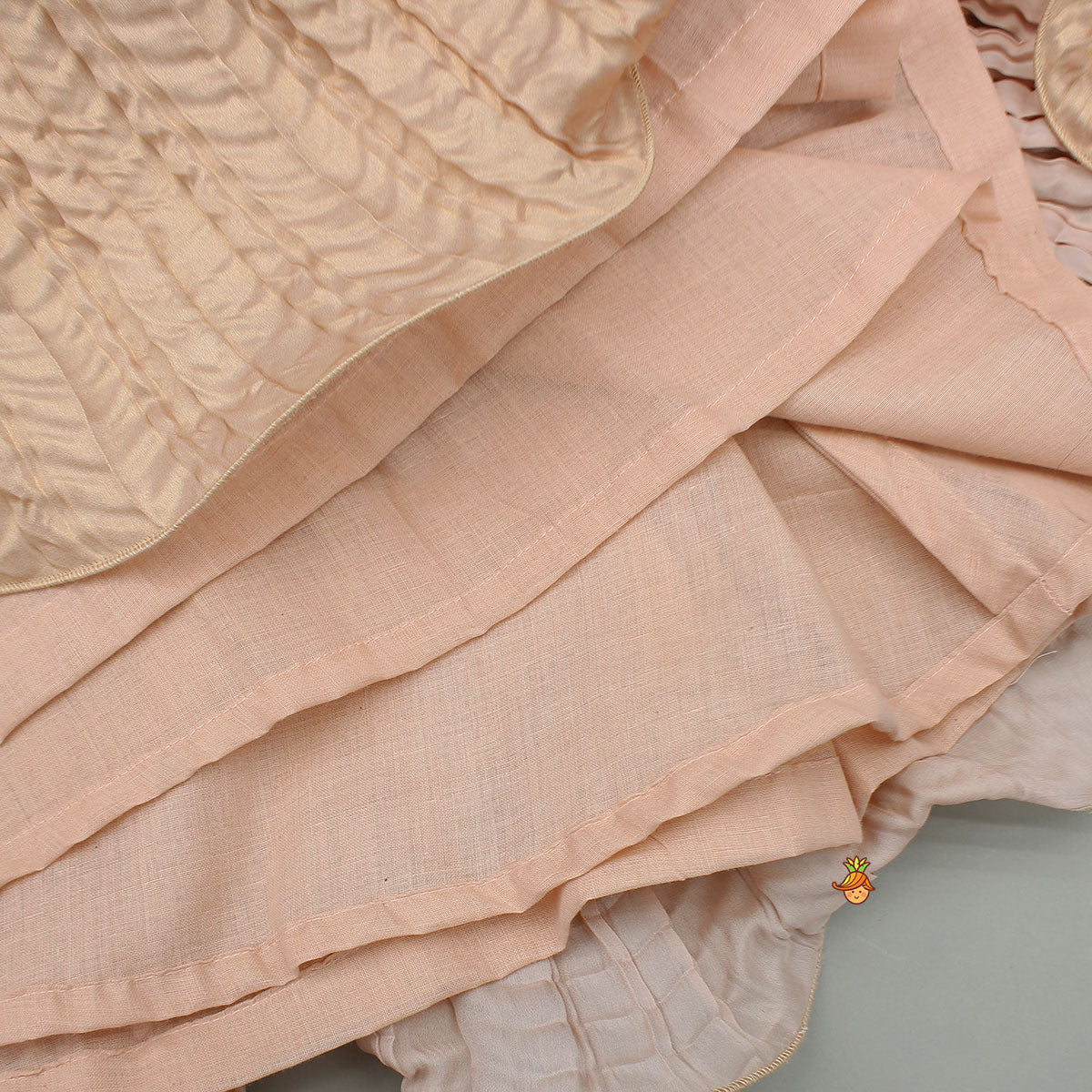 Gorgeous Shimmery Pink Draped Top With Shimmery Lehenga