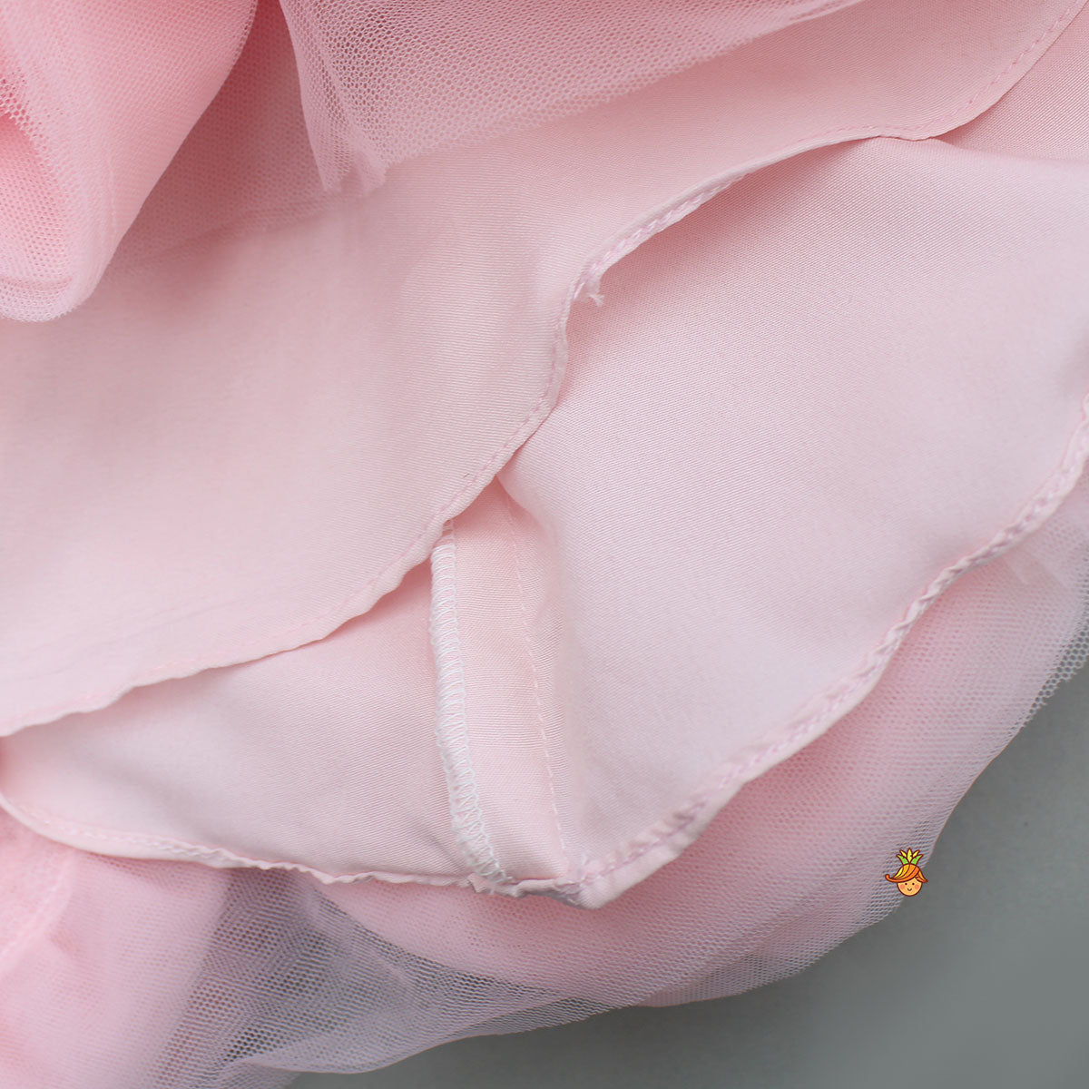 Flower Enhanced Shimmery Pink Ribbon Adorned Dress