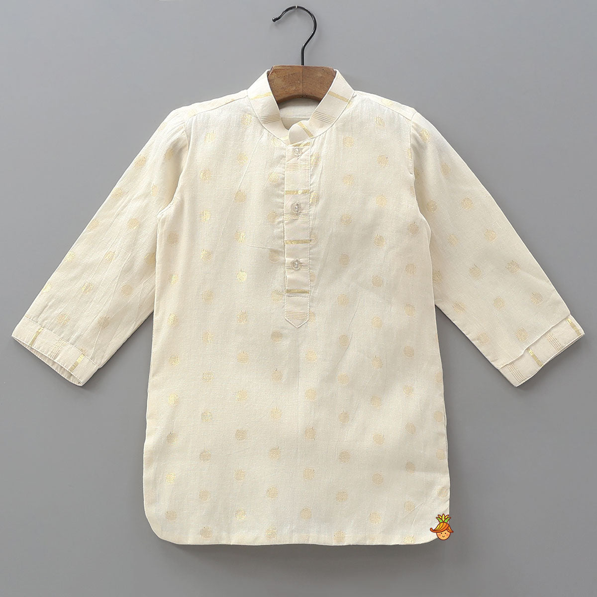 Off White Embroidered Cotton Kurta With Shimmery Pocket Square Jacket And Pyjama