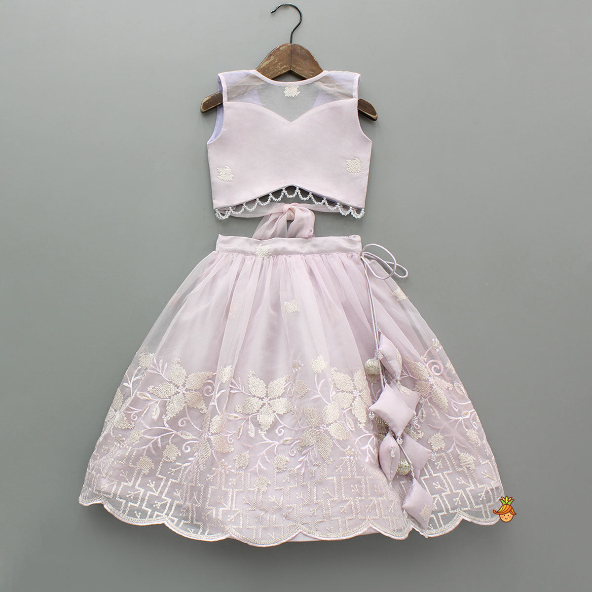 Lilac Organza Crop Top With Lehenga