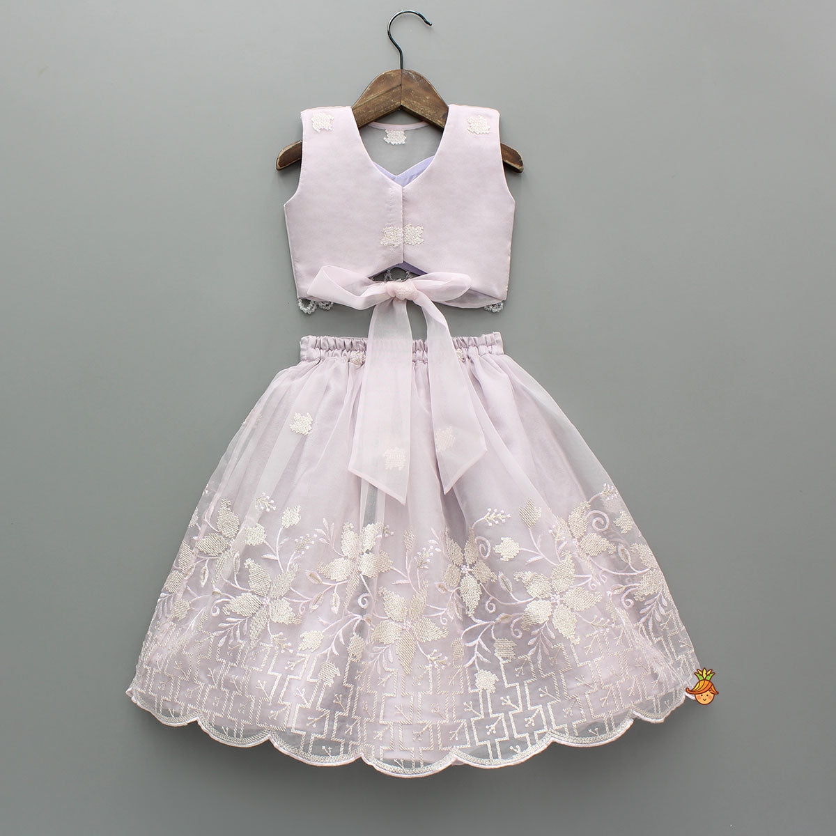 Lilac Organza Crop Top With Lehenga