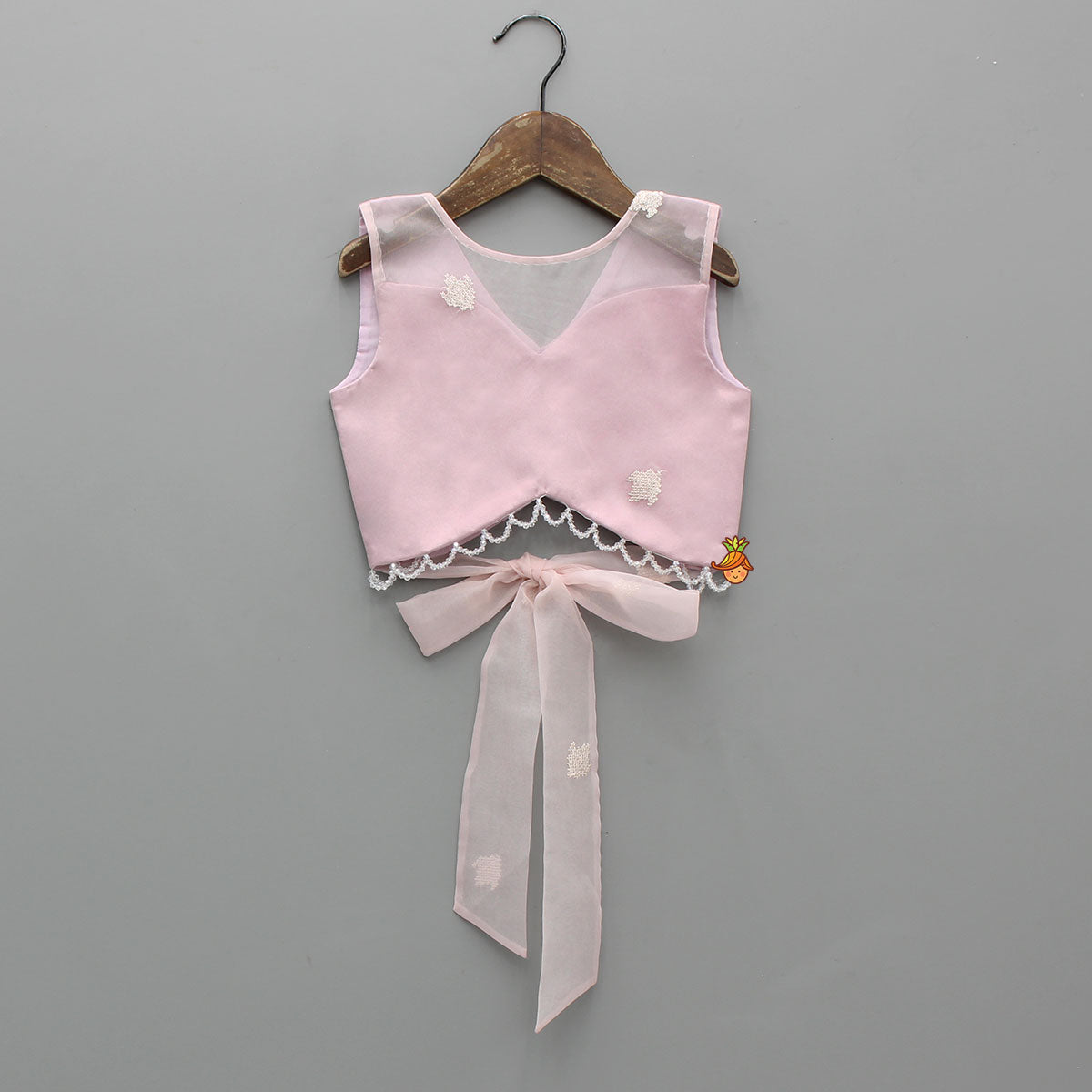 Pink Organza Crop Top With Lehenga
