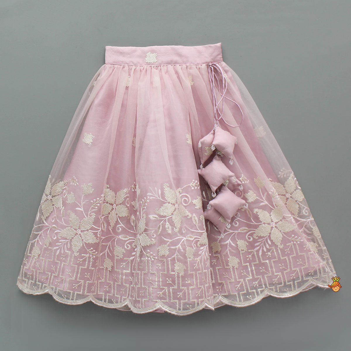 Pink Organza Crop Top With Lehenga