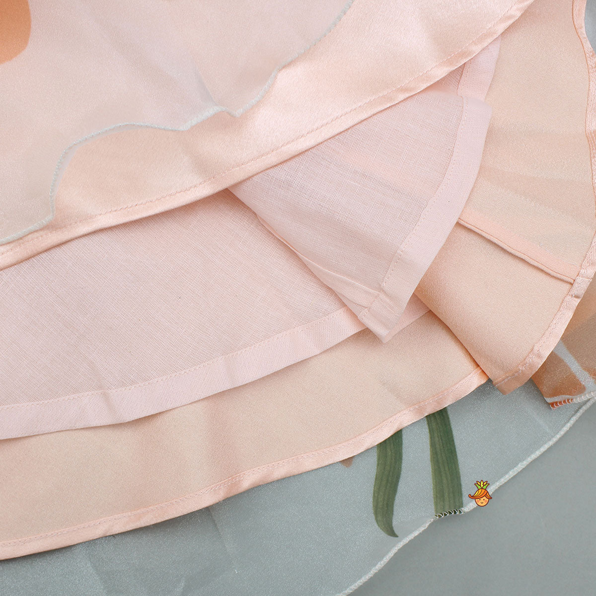 Peach Organza Floral Printed Halter Neck Top With Lehenga