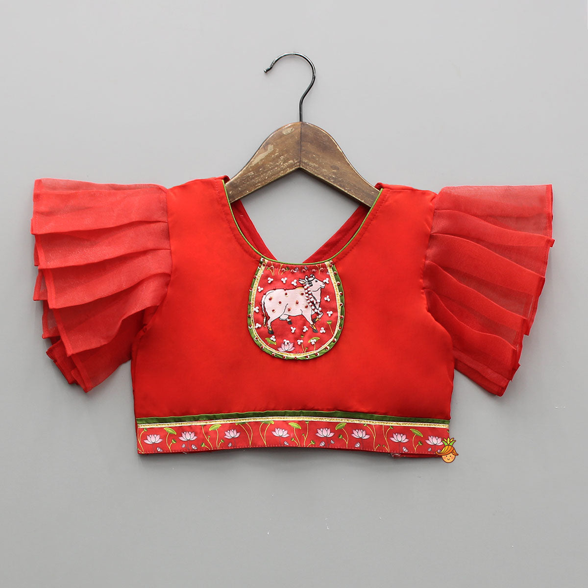 Red Applique Top With Matching Lehenga And Dupatta