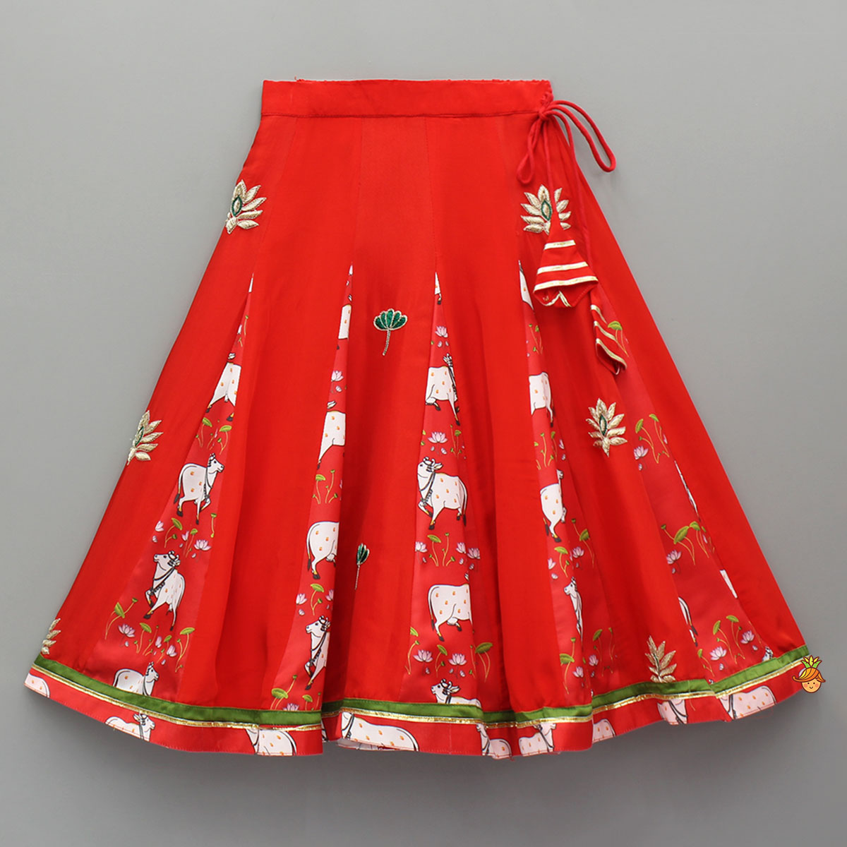 Red Applique Top With Matching Lehenga And Dupatta