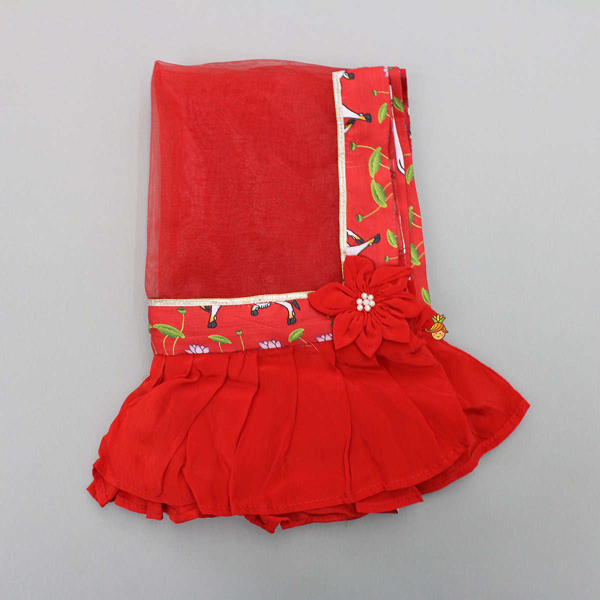 Red Applique Top With Matching Lehenga And Dupatta