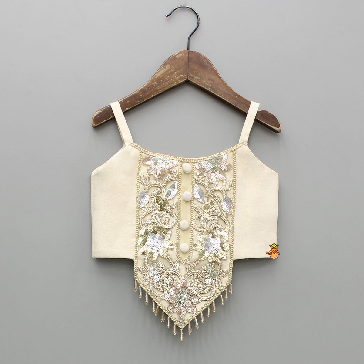 Shimmery Strappy Embroidered Top With Flared Palazzo And Attached Bag