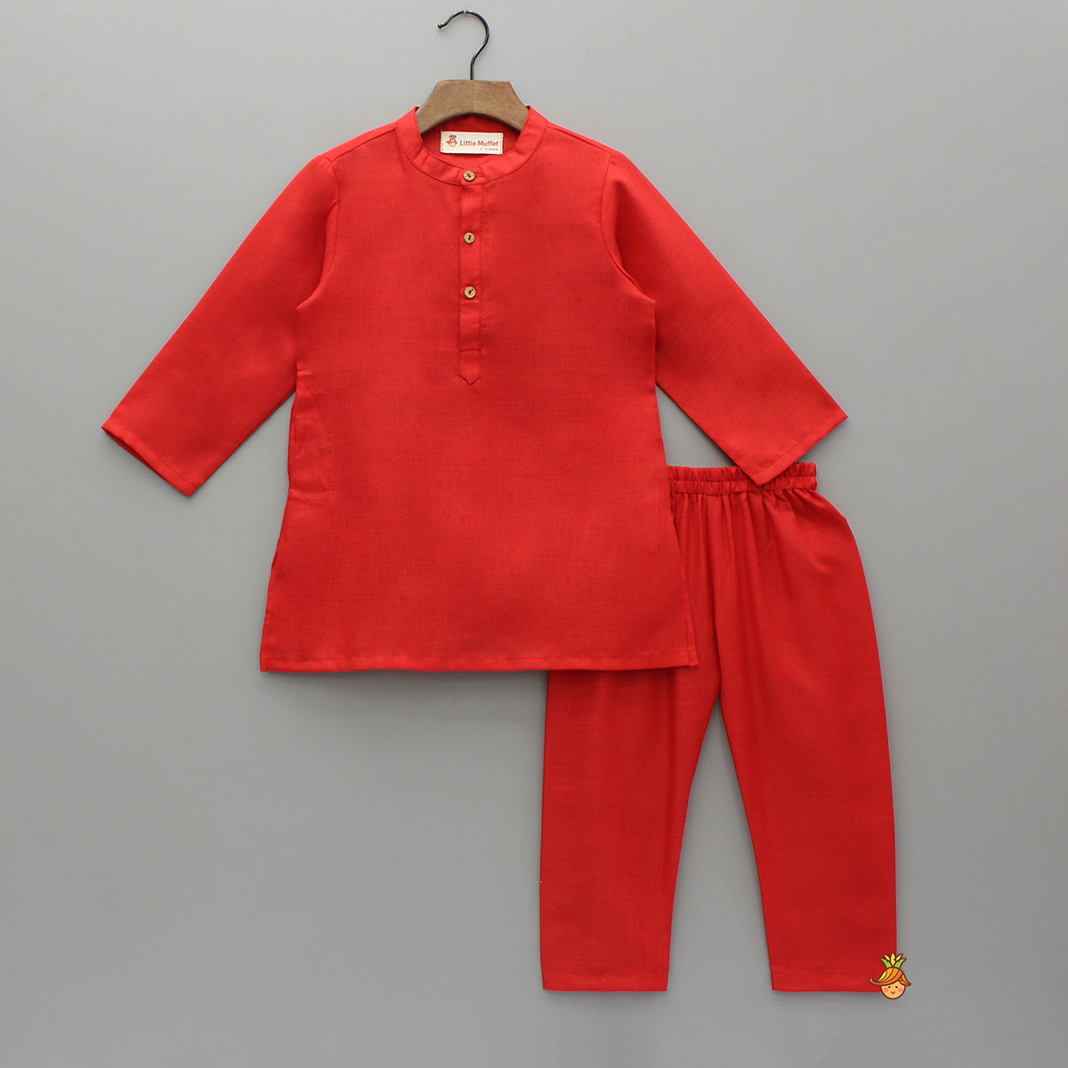 Red Kurta With Printed Multicolour Jacket And Pyjama