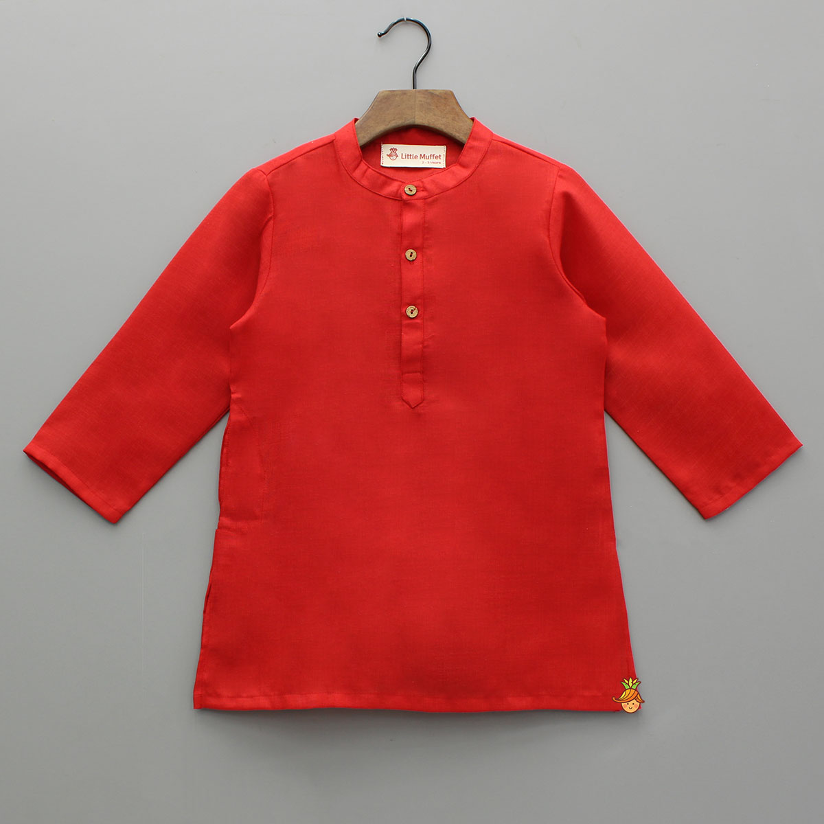 Red Kurta With Printed Multicolour Jacket And Pyjama